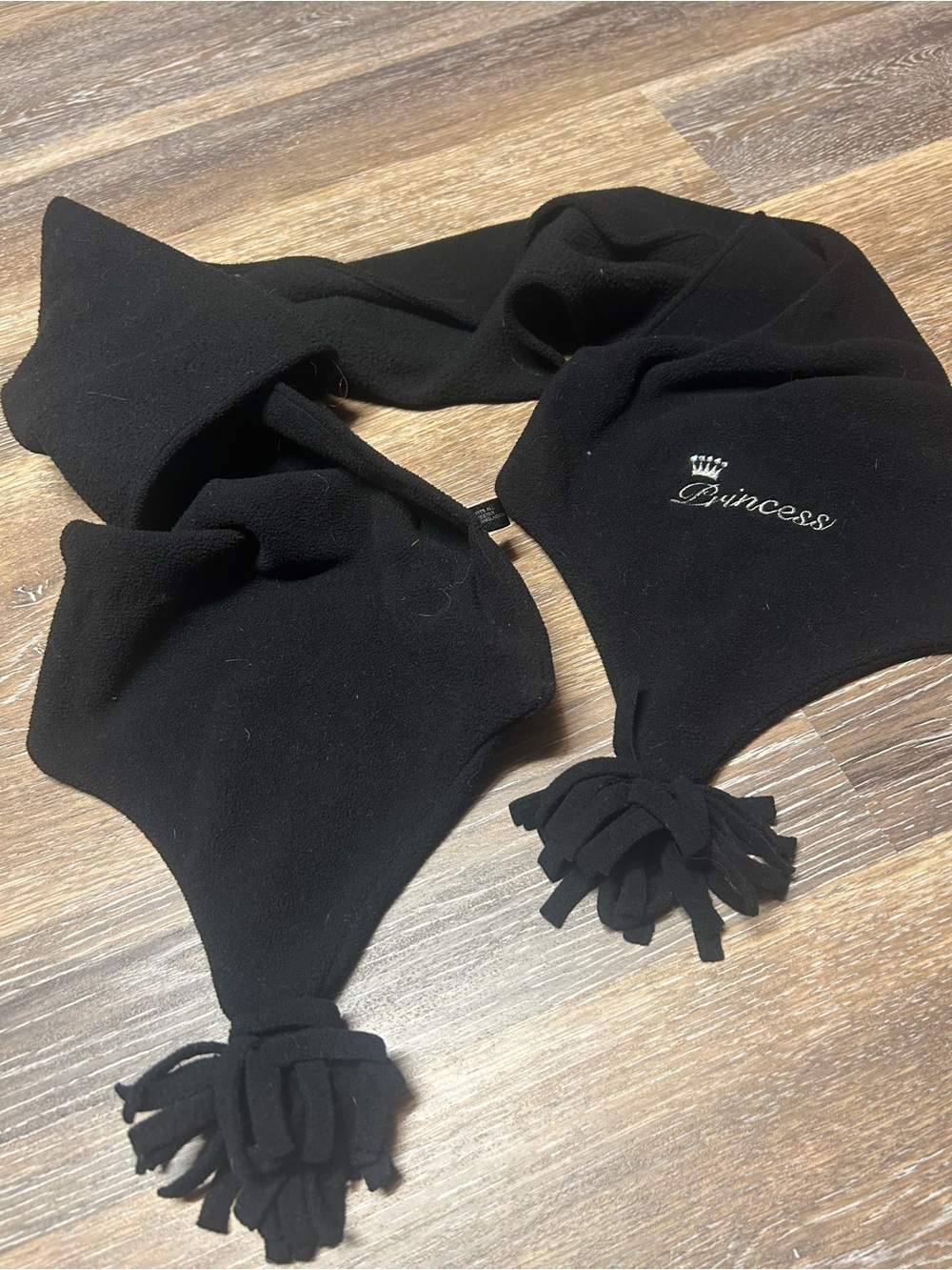 Princess Black Fleece Hooded Scarf with Tassels One Size